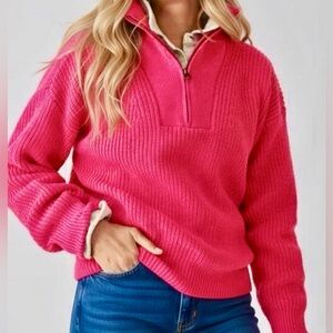 Faherty - women’s 1/2 zip pullover Mariner sweater long sleeves pink top size S